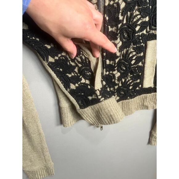 BKE Full Zip Cardigan Cropped Lace Pockets Coquette Fairy Sz L Grunge Y2K - Picture 5 of 16